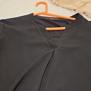 Black Women’s V-Neck Pleat Blouse